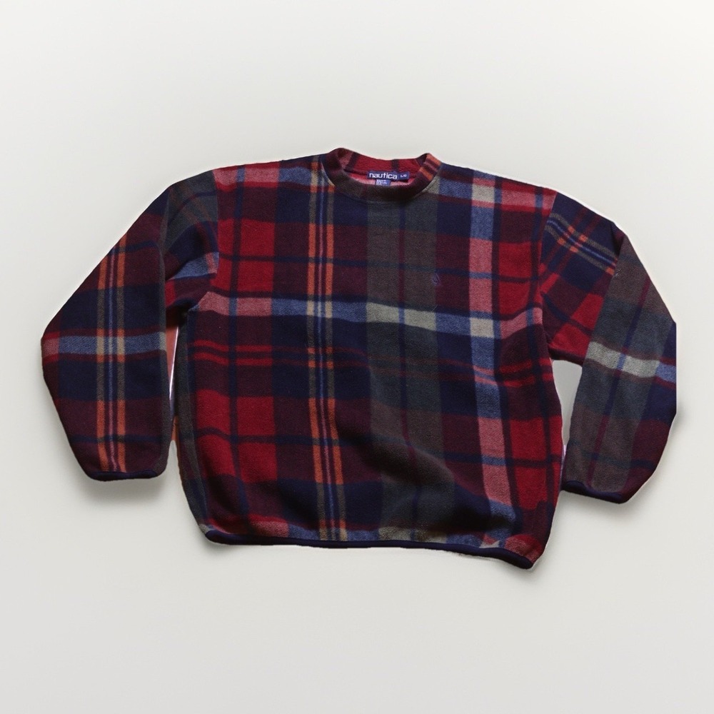 Vintage Nautica L 90s Plaid Fleece Nautech Blue Red Size Large